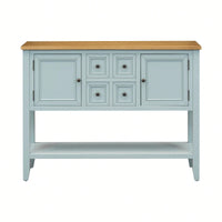 Ample Storage Vintage Console Table With Four Small Drawers And Bottom Shelf For Living Rooms, Entrances And Kitchens