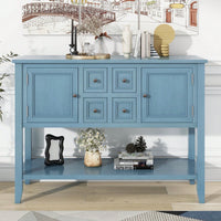 Ample Storage Vintage Console Table With Four Small Drawers And Bottom Shelf For Living Rooms, Entrances And Kitchens