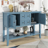 Ample Storage Vintage Console Table With Four Small Drawers And Bottom Shelf For Living Rooms, Entrances And Kitchens