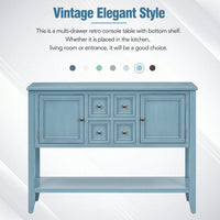 Ample Storage Vintage Console Table With Four Small Drawers And Bottom Shelf For Living Rooms, Entrances And Kitchens