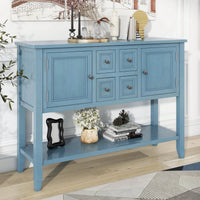 Ample Storage Vintage Console Table With Four Small Drawers And Bottom Shelf For Living Rooms, Entrances And Kitchens
