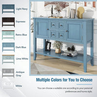 Ample Storage Vintage Console Table With Four Small Drawers And Bottom Shelf For Living Rooms, Entrances And Kitchens