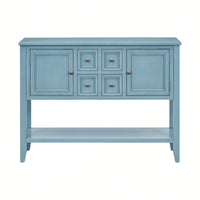 Ample Storage Vintage Console Table With Four Small Drawers And Bottom Shelf For Living Rooms, Entrances And Kitchens