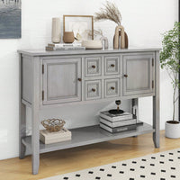 Ample Storage Vintage Console Table With Four Small Drawers And Bottom Shelf For Living Rooms, Entrances And Kitchens