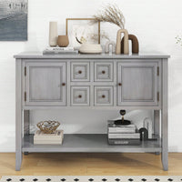 Ample Storage Vintage Console Table With Four Small Drawers And Bottom Shelf For Living Rooms, Entrances And Kitchens