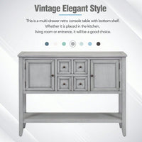 Ample Storage Vintage Console Table With Four Small Drawers And Bottom Shelf For Living Rooms, Entrances And Kitchens