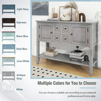 Ample Storage Vintage Console Table With Four Small Drawers And Bottom Shelf For Living Rooms, Entrances And Kitchens