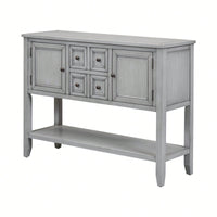 Ample Storage Vintage Console Table With Four Small Drawers And Bottom Shelf For Living Rooms, Entrances And Kitchens