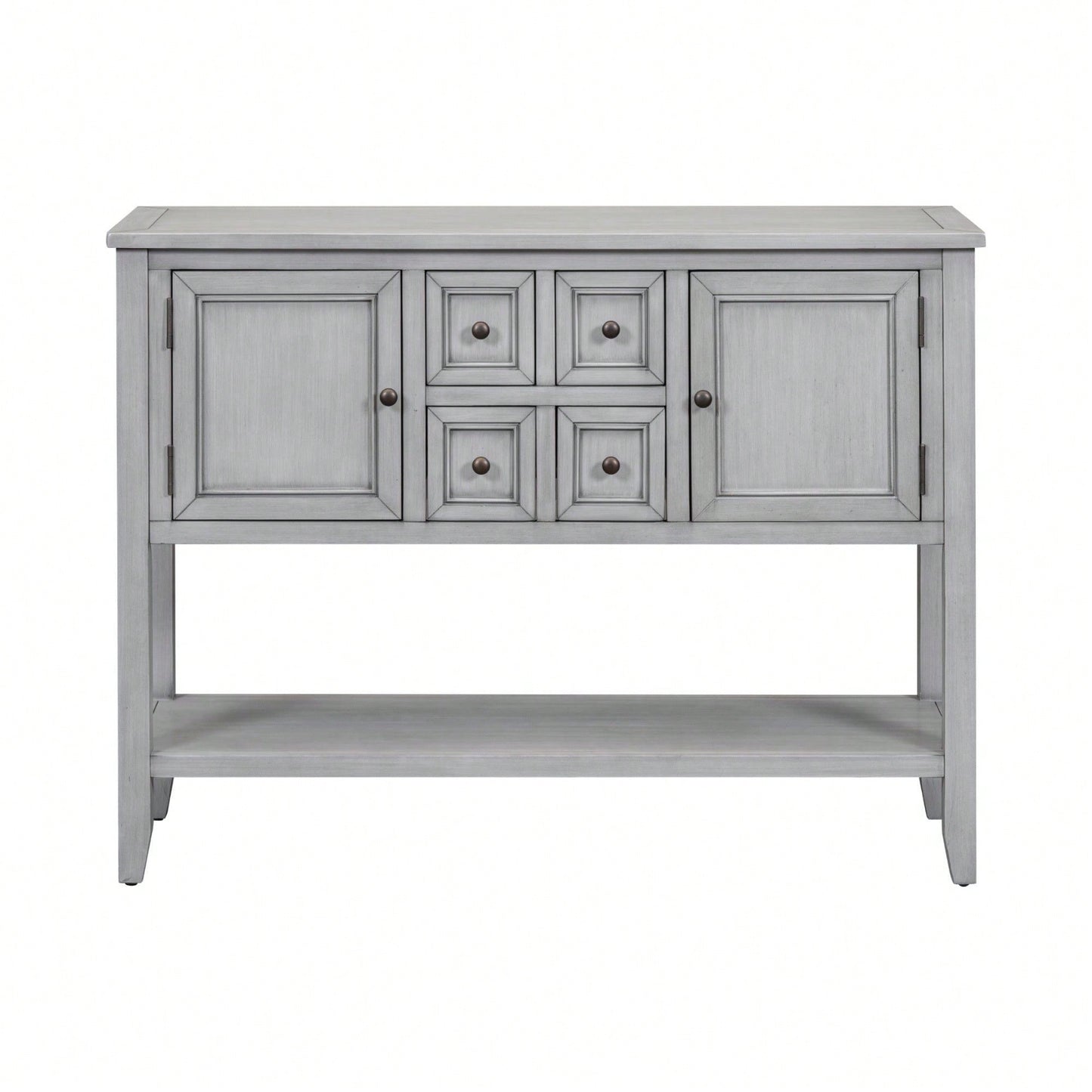 Ample Storage Vintage Console Table With Four Small Drawers And Bottom Shelf For Living Rooms, Entrances And Kitchens