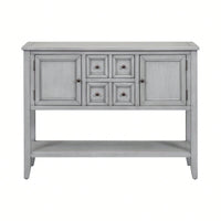 Ample Storage Vintage Console Table With Four Small Drawers And Bottom Shelf For Living Rooms, Entrances And Kitchens