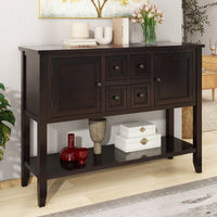 Ample Storage Vintage Console Table With Four Small Drawers And Bottom Shelf For Living Rooms, Entrances And Kitchens