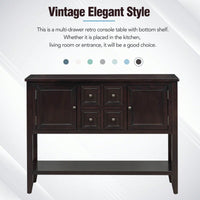 Ample Storage Vintage Console Table With Four Small Drawers And Bottom Shelf For Living Rooms, Entrances And Kitchens