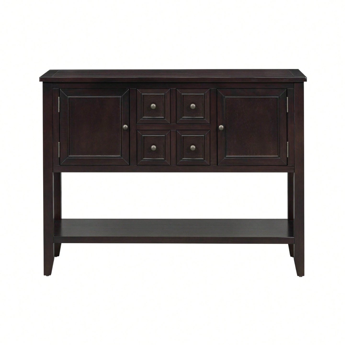 Ample Storage Vintage Console Table With Four Small Drawers And Bottom Shelf For Living Rooms, Entrances And Kitchens