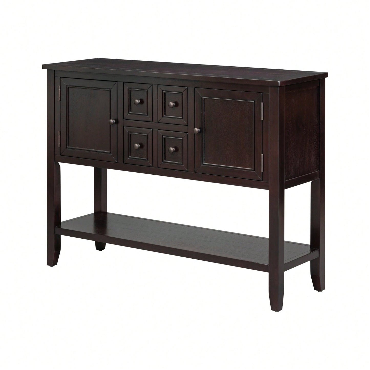 Ample Storage Vintage Console Table With Four Small Drawers And Bottom Shelf For Living Rooms, Entrances And Kitchens