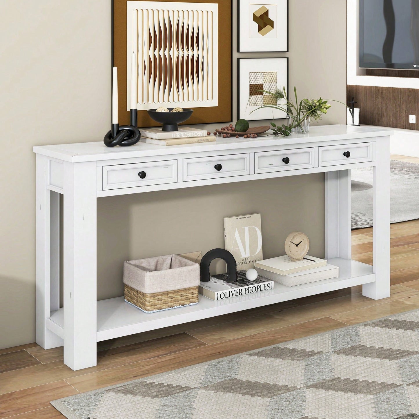 Console Table/Sofa Table With Storage Drawers And Bottom Shelf For Entryway Hallway