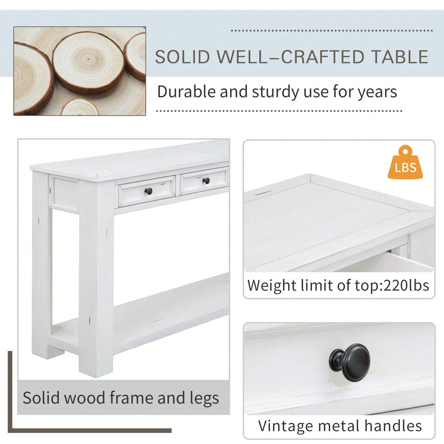 Console Table/Sofa Table With Storage Drawers And Bottom Shelf For Entryway Hallway