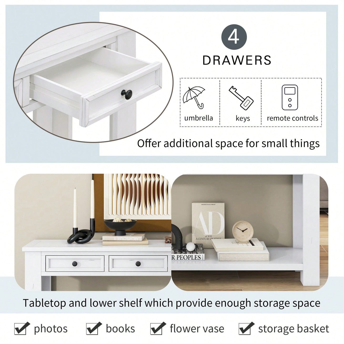 Console Table/Sofa Table With Storage Drawers And Bottom Shelf For Entryway Hallway