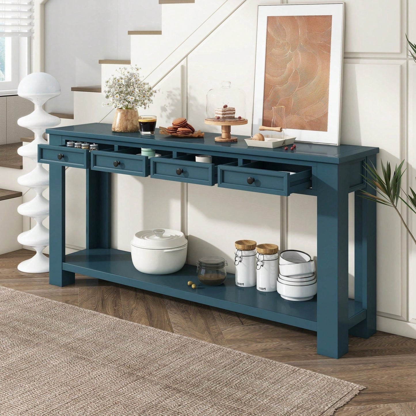 Console Table/Sofa Table With Storage Drawers And Bottom Shelf For Entryway Hallway