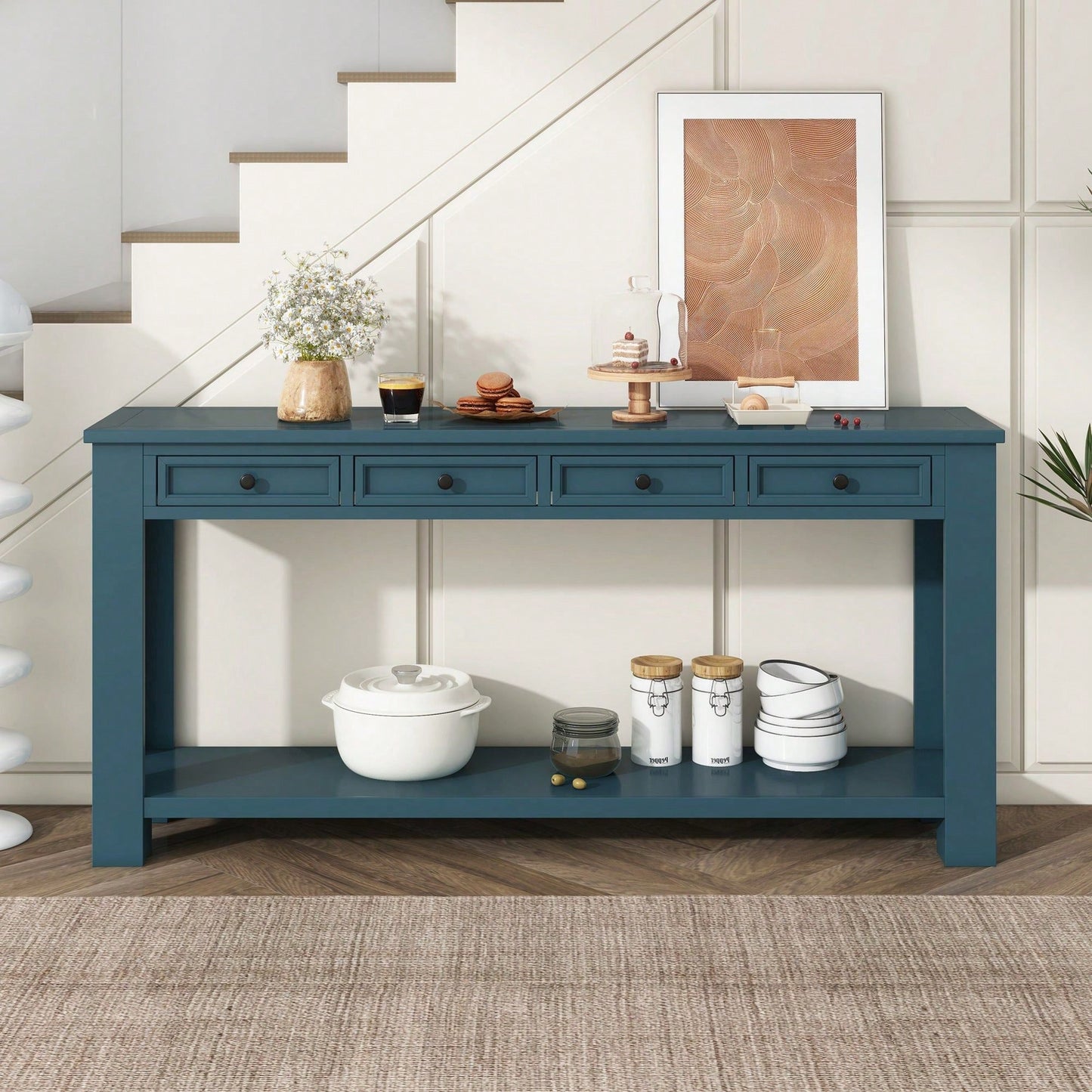 Console Table/Sofa Table With Storage Drawers And Bottom Shelf For Entryway Hallway