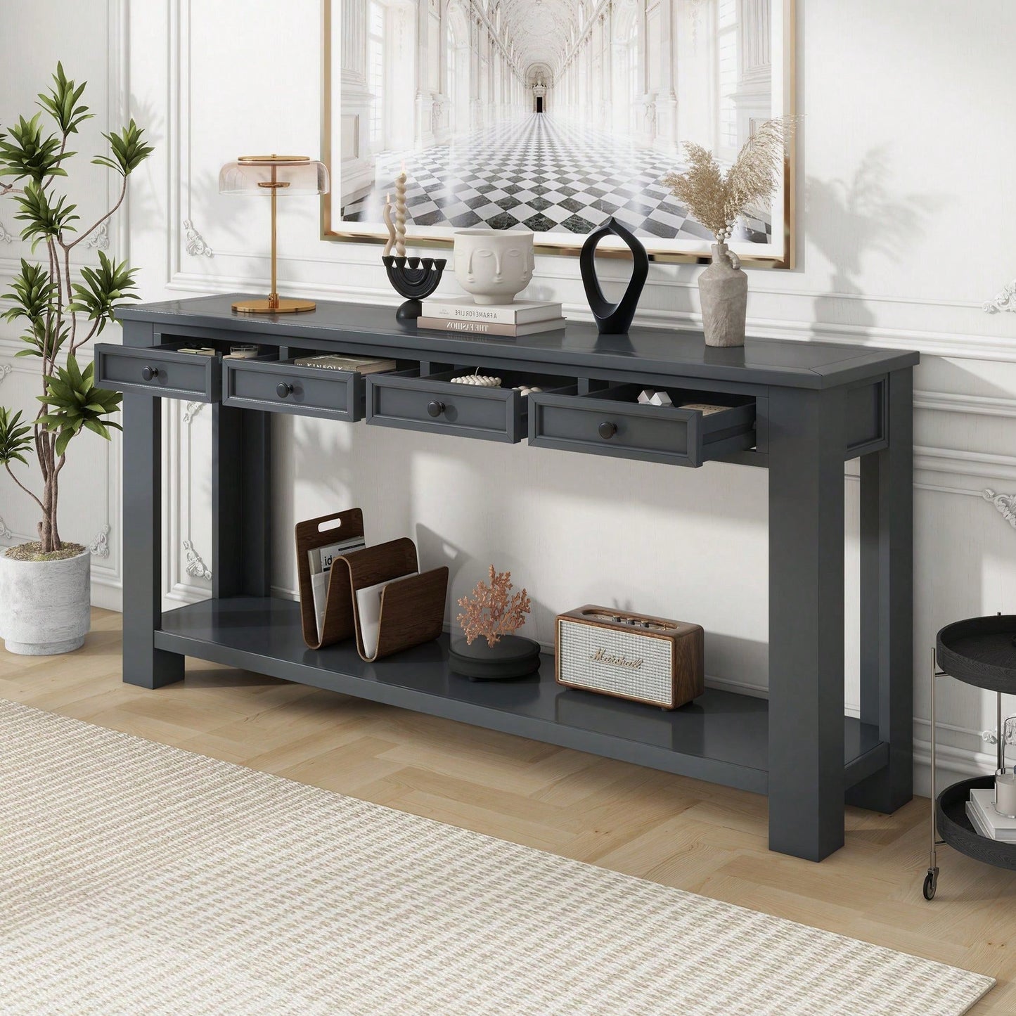 Console Table/Sofa Table With Storage Drawers And Bottom Shelf For Entryway Hallway