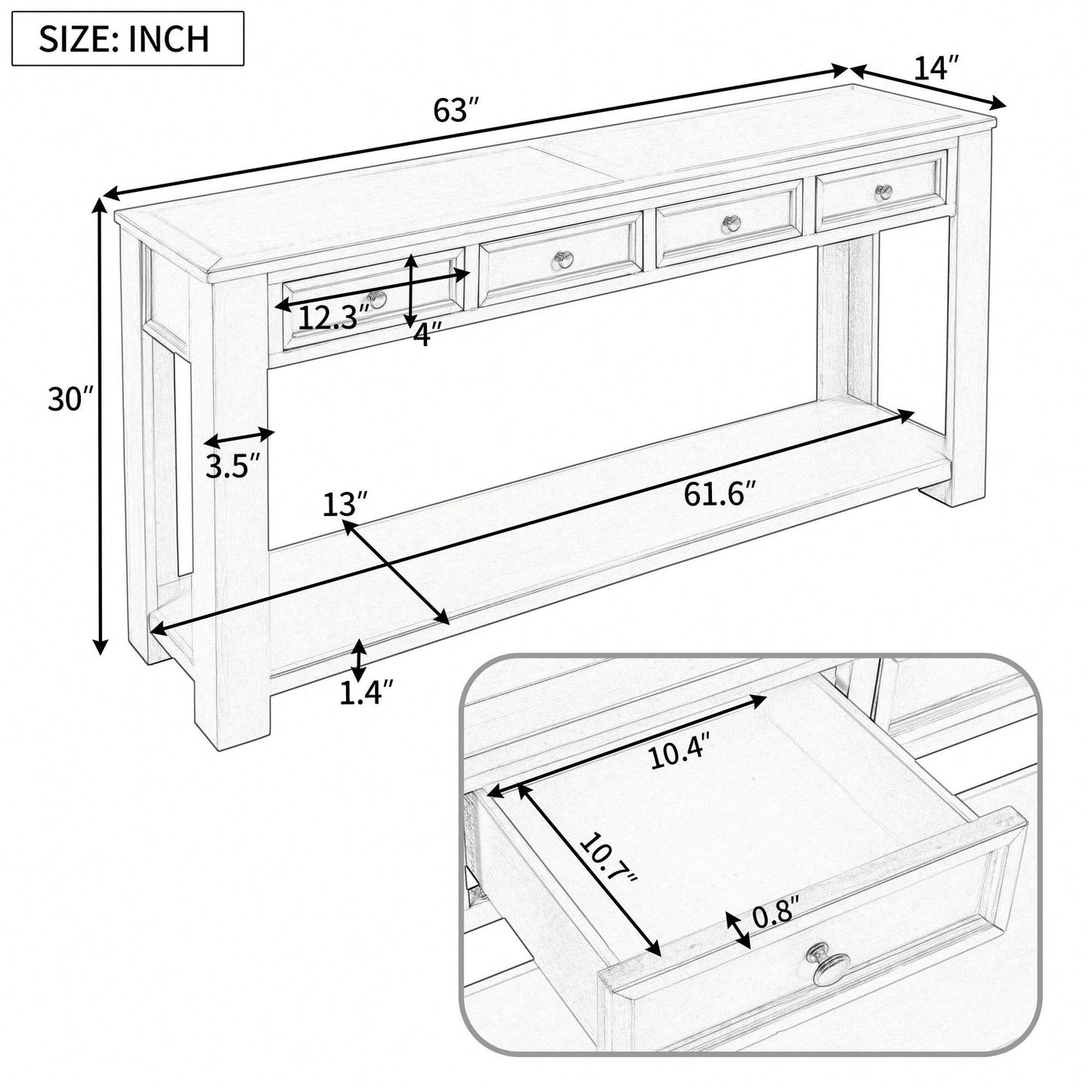 Console Table/Sofa Table With Storage Drawers And Bottom Shelf For Entryway Hallway