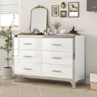 High Gloss Dresser With Metal Handle,Mirrored Storage Cabinet With 6 Drawers For Bedroom,Living Room