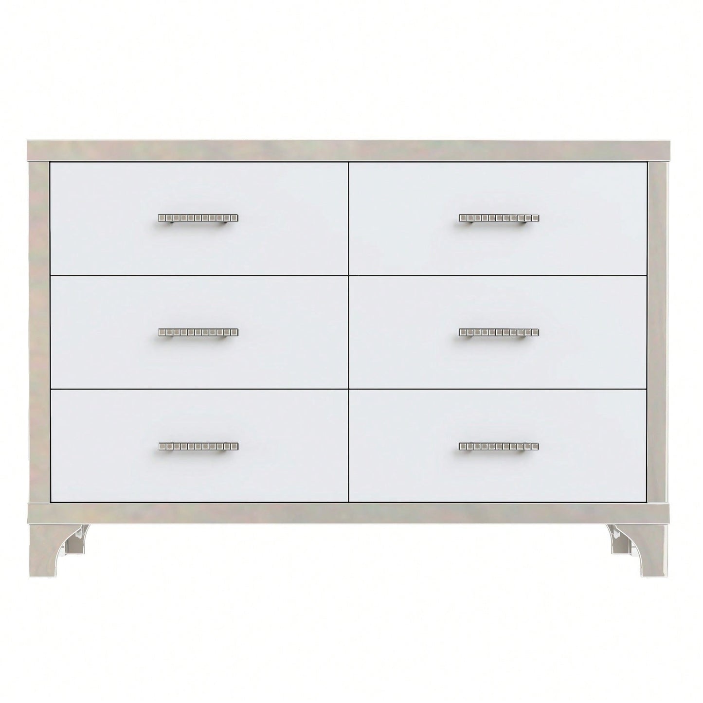 High Gloss Dresser With Metal Handle,Mirrored Storage Cabinet With 6 Drawers For Bedroom,Living Room