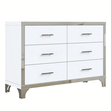 High Gloss Dresser With Metal Handle,Mirrored Storage Cabinet With 6 Drawers For Bedroom,Living Room