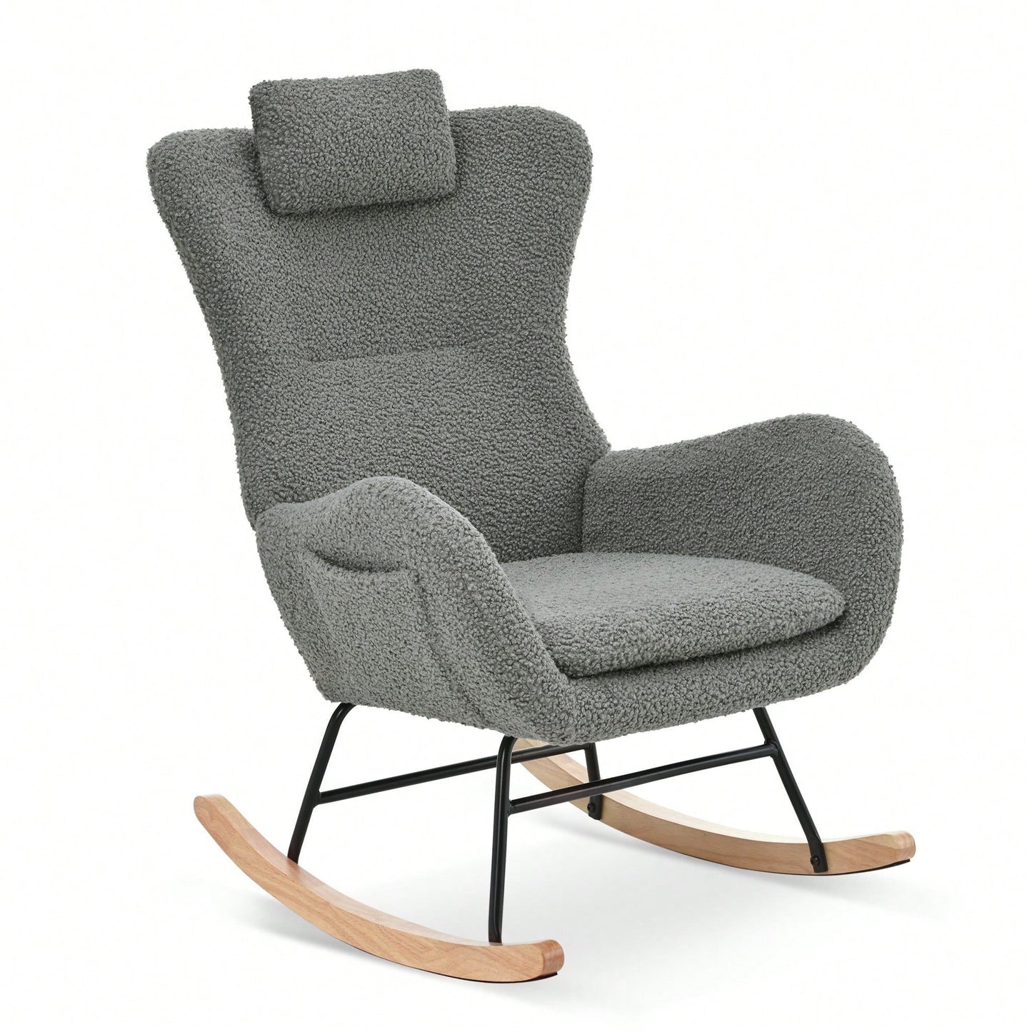 Rocking Chair - With Rubber Leg And Cashmere Fabric, Suitable For Living Room And Bedroom