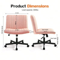 Plus Size Criss Cross Armless Swivel Chair for Home Office Modern Adjustable Desk Vanity Chair