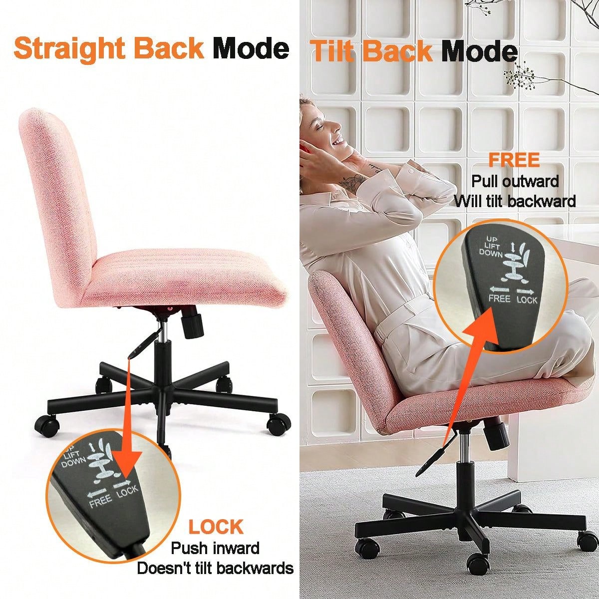 Plus Size Criss Cross Armless Swivel Chair for Home Office Modern Adjustable Desk Vanity Chair