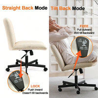 Plus Size Criss Cross Armless Swivel Chair for Home Office Modern Adjustable Desk Vanity Chair