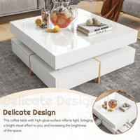 Modern High Gloss Coffee Table With 4 Drawers, Multi-Storage Square Cocktail Tea Table With Wood Grain Legs, Center Table For Living Room