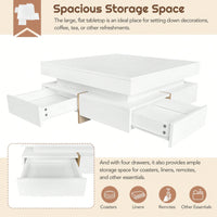 Modern High Gloss Coffee Table With 4 Drawers, Multi-Storage Square Cocktail Tea Table With Wood Grain Legs, Center Table For Living Room