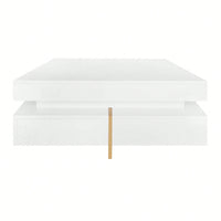 Modern High Gloss Coffee Table With 4 Drawers, Multi-Storage Square Cocktail Tea Table With Wood Grain Legs, Center Table For Living Room