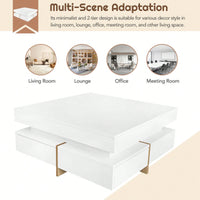 Modern High Gloss Coffee Table With 4 Drawers, Multi-Storage Square Cocktail Tea Table With Wood Grain Legs, Center Table For Living Room