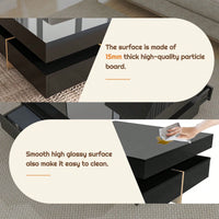 Modern High Gloss Coffee Table With 4 Drawers, Multi-Storage Square Cocktail Tea Table With Wood Grain Legs, Center Table For Living Room