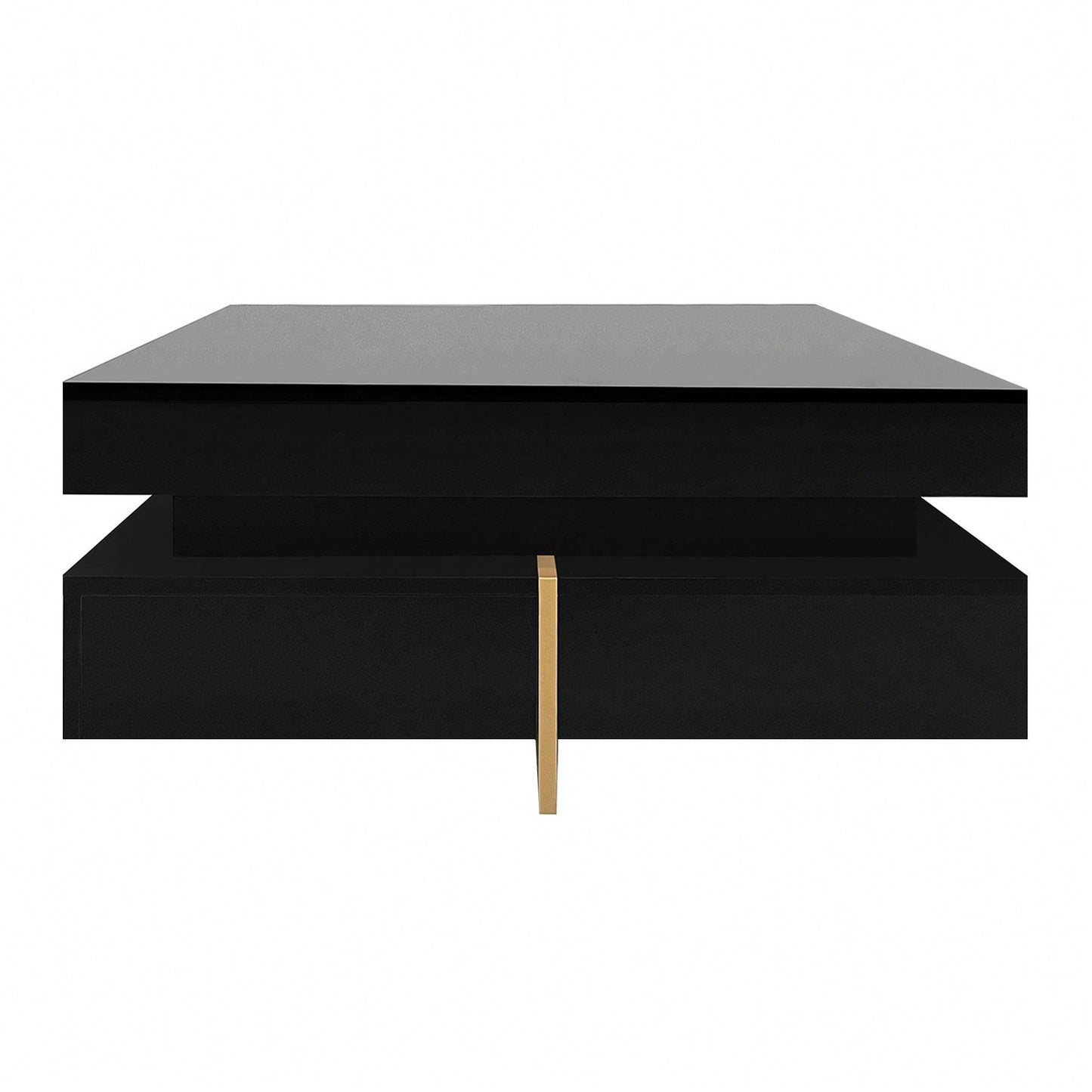 Modern High Gloss Coffee Table With 4 Drawers, Multi-Storage Square Cocktail Tea Table With Wood Grain Legs, Center Table For Living Room