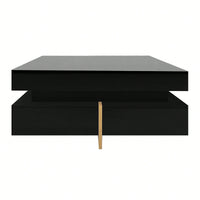 Modern High Gloss Coffee Table With 4 Drawers, Multi-Storage Square Cocktail Tea Table With Wood Grain Legs, Center Table For Living Room