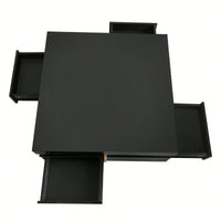 Modern High Gloss Coffee Table With 4 Drawers, Multi-Storage Square Cocktail Tea Table With Wood Grain Legs, Center Table For Living Room