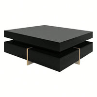 Modern High Gloss Coffee Table With 4 Drawers, Multi-Storage Square Cocktail Tea Table With Wood Grain Legs, Center Table For Living Room