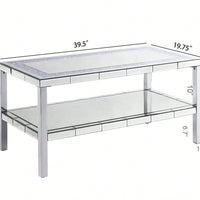 2-Layer Crystal Mirror Stainless Steel Frame Coffee Table For Use In Offices, Shops, Living Rooms, Or Bedrooms