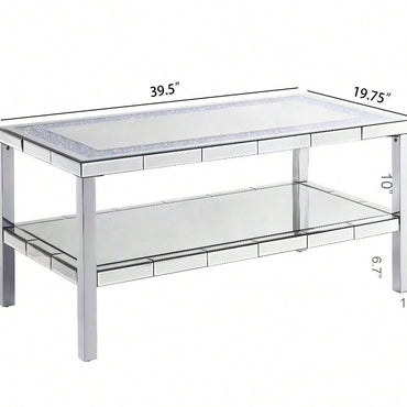 2-Layer Crystal Mirror Stainless Steel Frame Coffee Table For Use In Offices, Shops, Living Rooms, Or Bedrooms