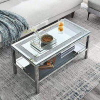 2-Layer Crystal Mirror Stainless Steel Frame Coffee Table For Use In Offices, Shops, Living Rooms, Or Bedrooms