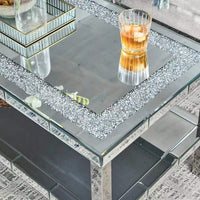 2-Layer Crystal Mirror Stainless Steel Frame Coffee Table For Use In Offices, Shops, Living Rooms, Or Bedrooms