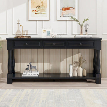 63" Long Console Table With Drawers And Shelf For Entryway, Hallway, Living Room