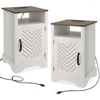 Modern White Cabinet Wood Night Stands For Bedrooms Set Of 2 Nightstands With Charging Station