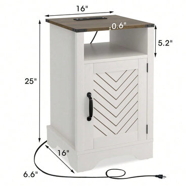 Modern White Cabinet Wood Night Stands For Bedrooms Set Of 2 Nightstands With Charging Station