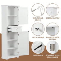 Tall Bathroom Storage Cabinet, Freestanding Storage Cabinet With Drawer And Adjustable Shelf, MDF Board With Painted Finish