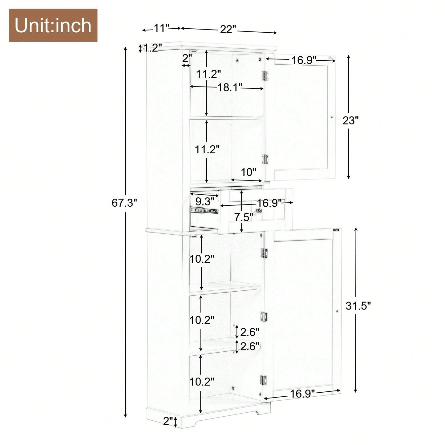 Tall Bathroom Storage Cabinet, Freestanding Storage Cabinet With Drawer And Adjustable Shelf, MDF Board With Painted Finish